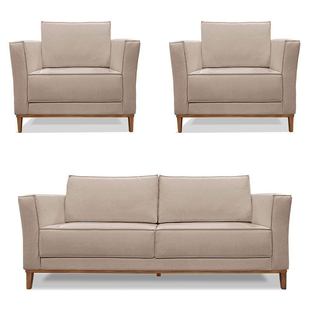 Kit 2 Poltronas e Sofá Living 2 Lugares 1,90m Vega Linho Are - 1