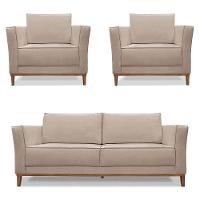 Kit 2 Poltronas e Sofá Living 2 Lugares 1,90m Vega Linho Are - 1