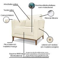 Kit 2 Poltronas e Sofá Living 2 Lugares 1,90m Vega Linho Beg