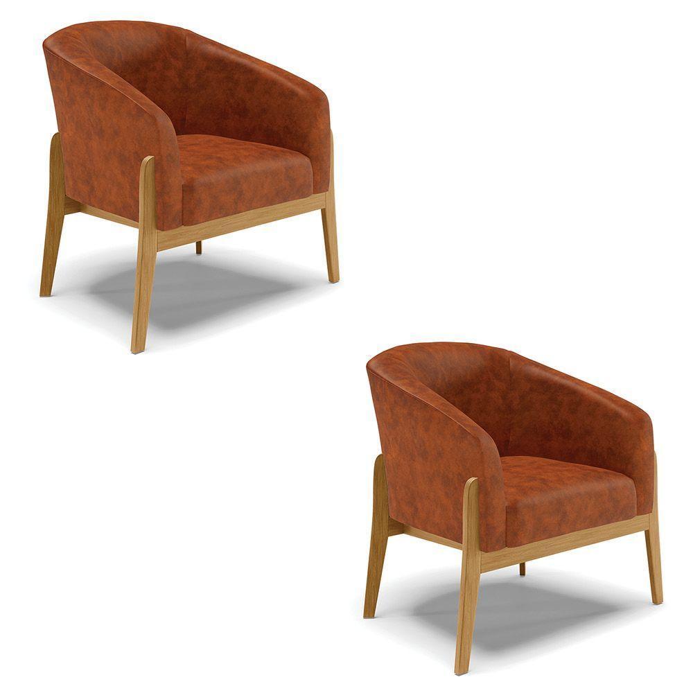 Kit 02 Poltronas Stella Corano Base Madeira Castanho Nozes - 1