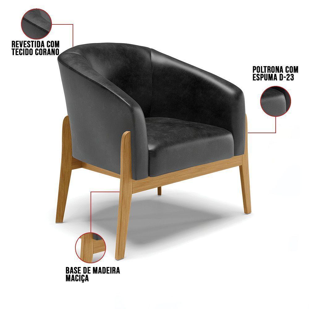 Kit 02 Poltronas Stella Corano Base Madeira Castanho Preto - 4