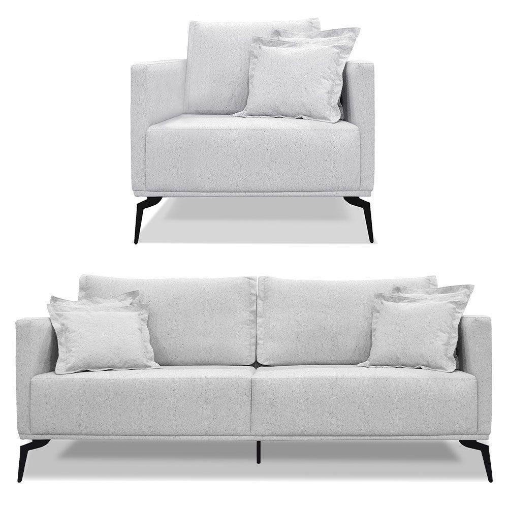 Kit Poltrona E Sofá 2 Lugares 1,80m Cinza Pés Metálicos - 1