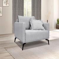 Kit Poltrona E Sofá 2 Lugares 1,80m Cinza Pés Metálicos - 9