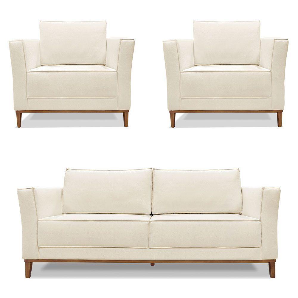 Kit 2 Poltronas e Sofá Living 2 Lugares 1,90m Vega Linho Cas - 1