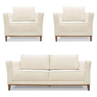 Kit 2 Poltronas e Sofá Living 2 Lugares 1,90m Vega Linho Cas - 1
