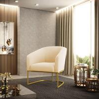 Kit 02 Poltronas Suede Base Industrial Dourada Bege - 8