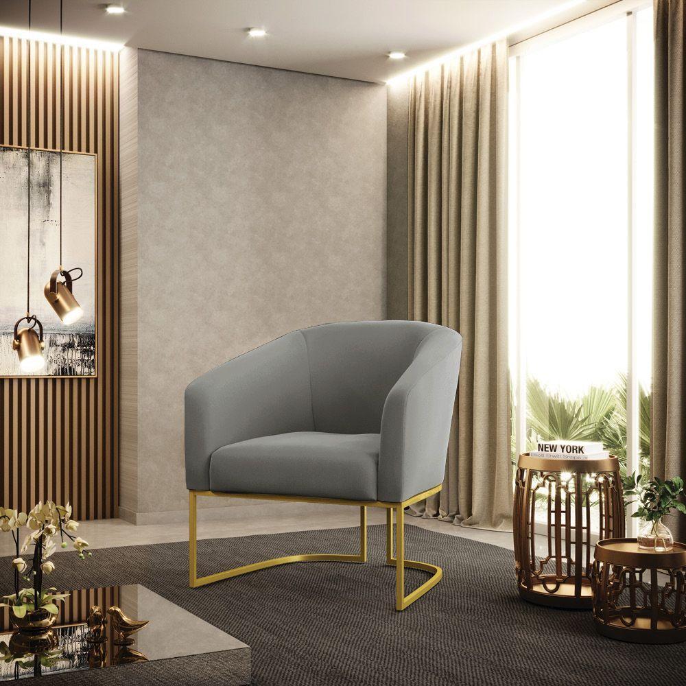 Kit 02 Poltronas Suede Base Industrial Dourada Grafite - 8