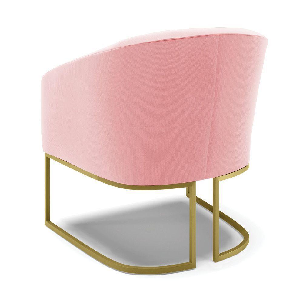 Kit 02 Poltronas Suede Rosa Bebê Base Industrial Dourada - 5