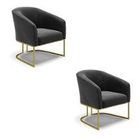 Kit 02 Poltronas Suede Base Industrial Dourada Preto - 1