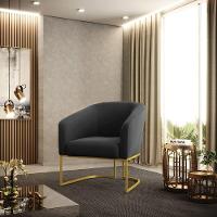 Kit 02 Poltronas Suede Base Industrial Dourada Preto - 8