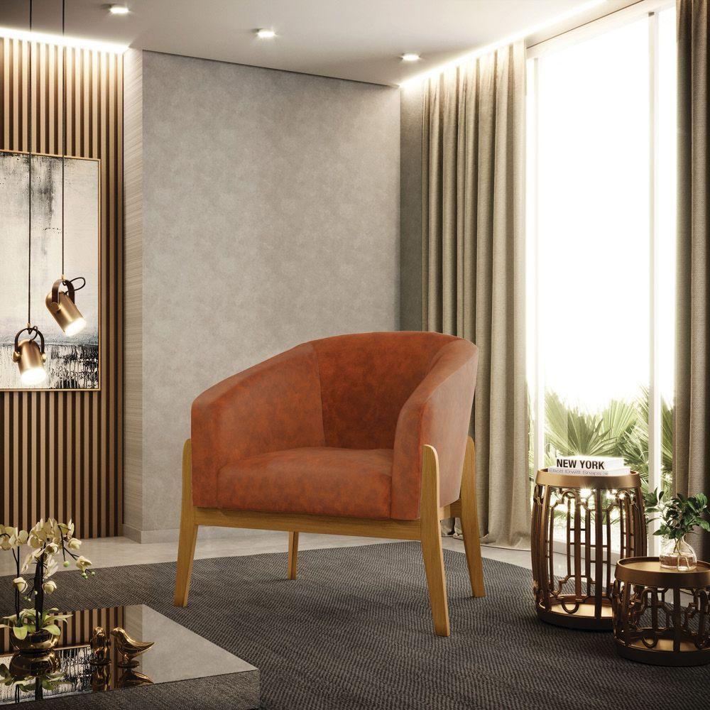 Kit 02 Poltronas Stella Corano Nozes Base Madeira Castanho - 8