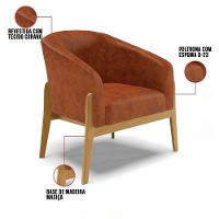 Kit 02 Poltronas Stella Corano Nozes Base Madeira Castanho