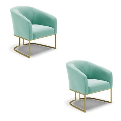 Kit 02 Poltronas Stella Suede Base Metálica Industrial Dourado - D'rossi Cor Azul Turquesa