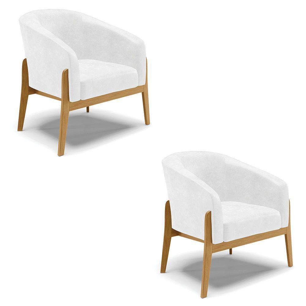Kit 02 Poltronas Stella Corano Base Madeira Castanho Branco - 1