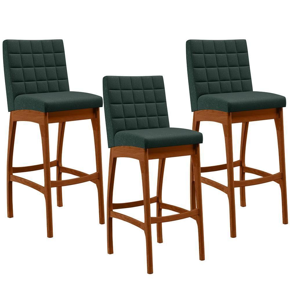 Kit 03 Banquetas Altas Mila Linho Verde Musgo - 1