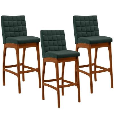 Kit 03 Banquetas Altas Mila Linho Verde Musgo