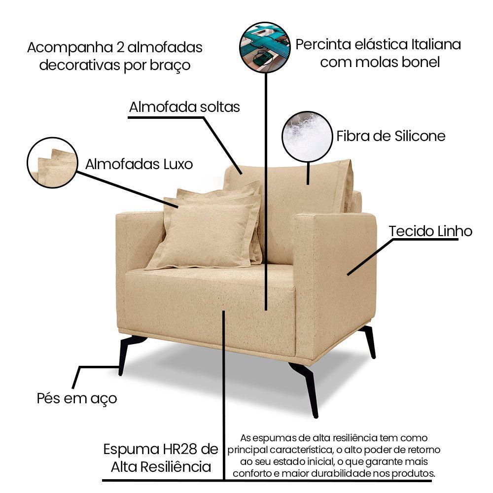 Kit 2 Poltronas Para Sala De Estar Sirius Linho Dourado Metá - 3