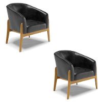 Kit 02 Poltronas Stella Corano Preto Base Madeira Castanho - 1