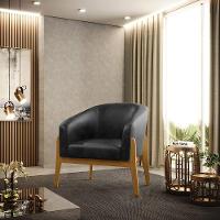 Kit 02 Poltronas Stella Corano Preto Base Madeira Castanho - 7