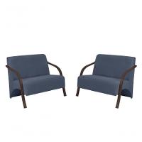 Kit 2 Poltronas 2 Lugares Suede Braço Madeira Azul Bic - 1