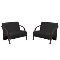 Kit 2 Poltronas 2 Lugares Braço Madeira Preto - 1