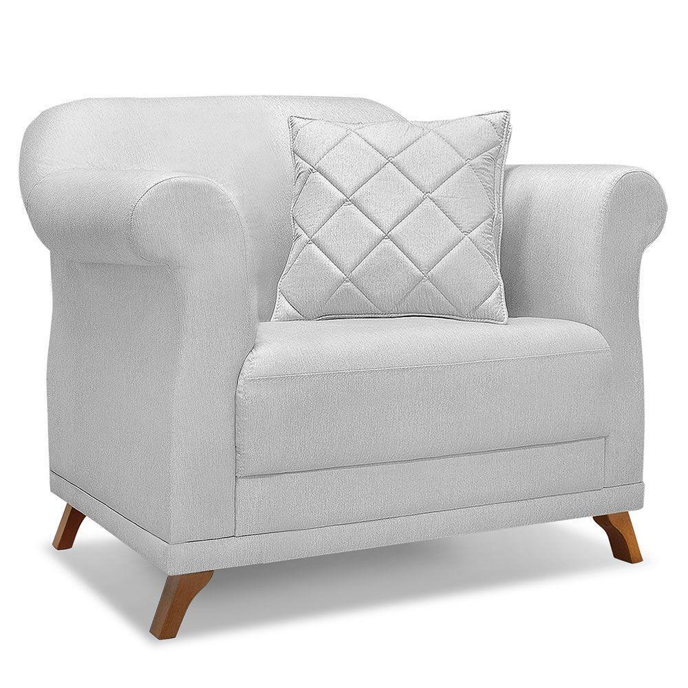 Kit 2 Poltronas E Sofá 2 Lugares 1,60m Cinza Pés Castanho - 5