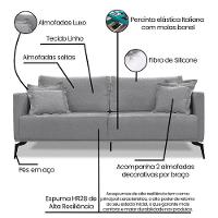 Kit 2 Poltronas E Sofá 2 Lugares 1,60m Pés Metálicos Grafite - 3