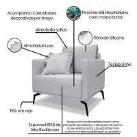 Kit Poltrona E Sofá 2 Lugares 1,60m Cinza Pés Metálicos