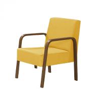 Poltrona 1 Lugar Jade Braço Madeira Suede Amarelo - 1