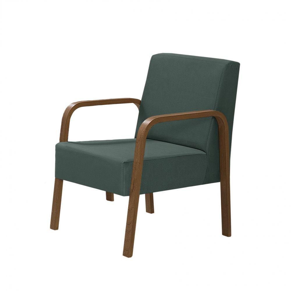 Poltrona Decorativa 1 Lugar Jade Braço Madeira Suede Verde - 1