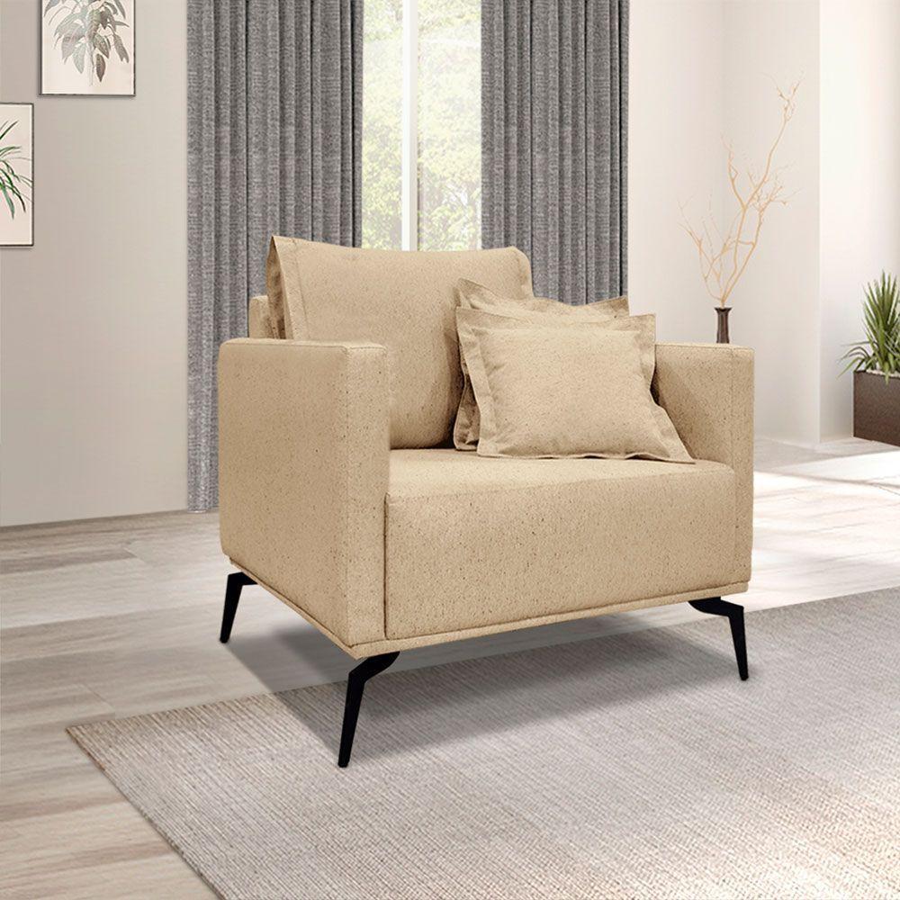 Kit 2 Poltronas E Sofá 2 Lugares 1,60m Pés Metálicos Dourado - 9