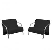 Kit 02 Poltrona 2 Lugar Braço Alumínio Preto - 1