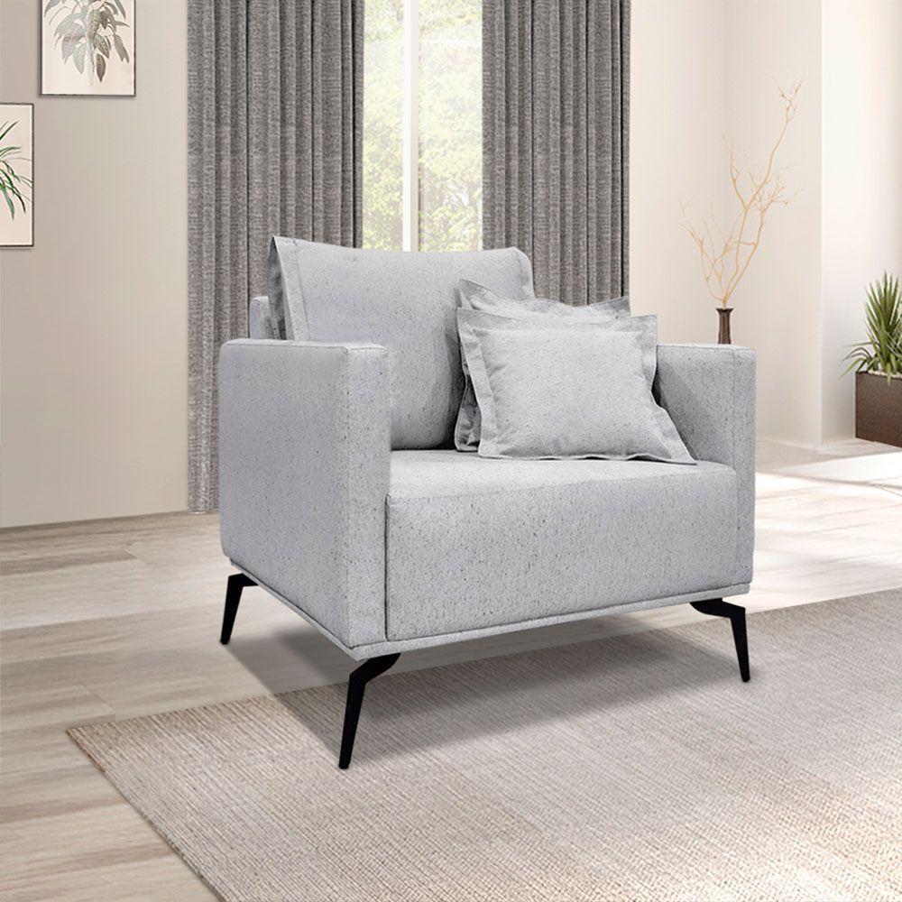 Kit Poltrona E Sofá 2 Lugares 1,60m Pés Metálicos Cinza - 11