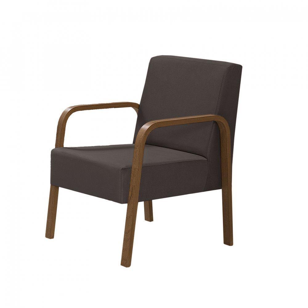Poltrona Decorativa 1 Lugar Jade Braço Madeira Suede Marrom - 1
