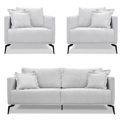 Kit 2 Poltronas E Sofá 2 Lugares 1,60m Pés Metálicos Cinza