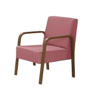Poltrona Decorativa 1 Lugar Jade Braço Madeira Suede Rosa - 1