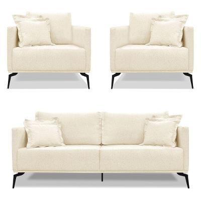 Kit 2 Poltronas E Sofá 2 Lugares 1,80m Bege Pés Metálicos