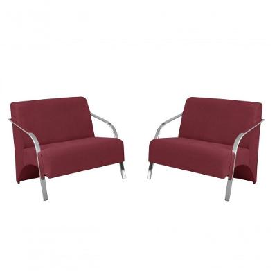 Kit 2 Poltronas 2 Lugares Braço Alumínio Suede Bordô
