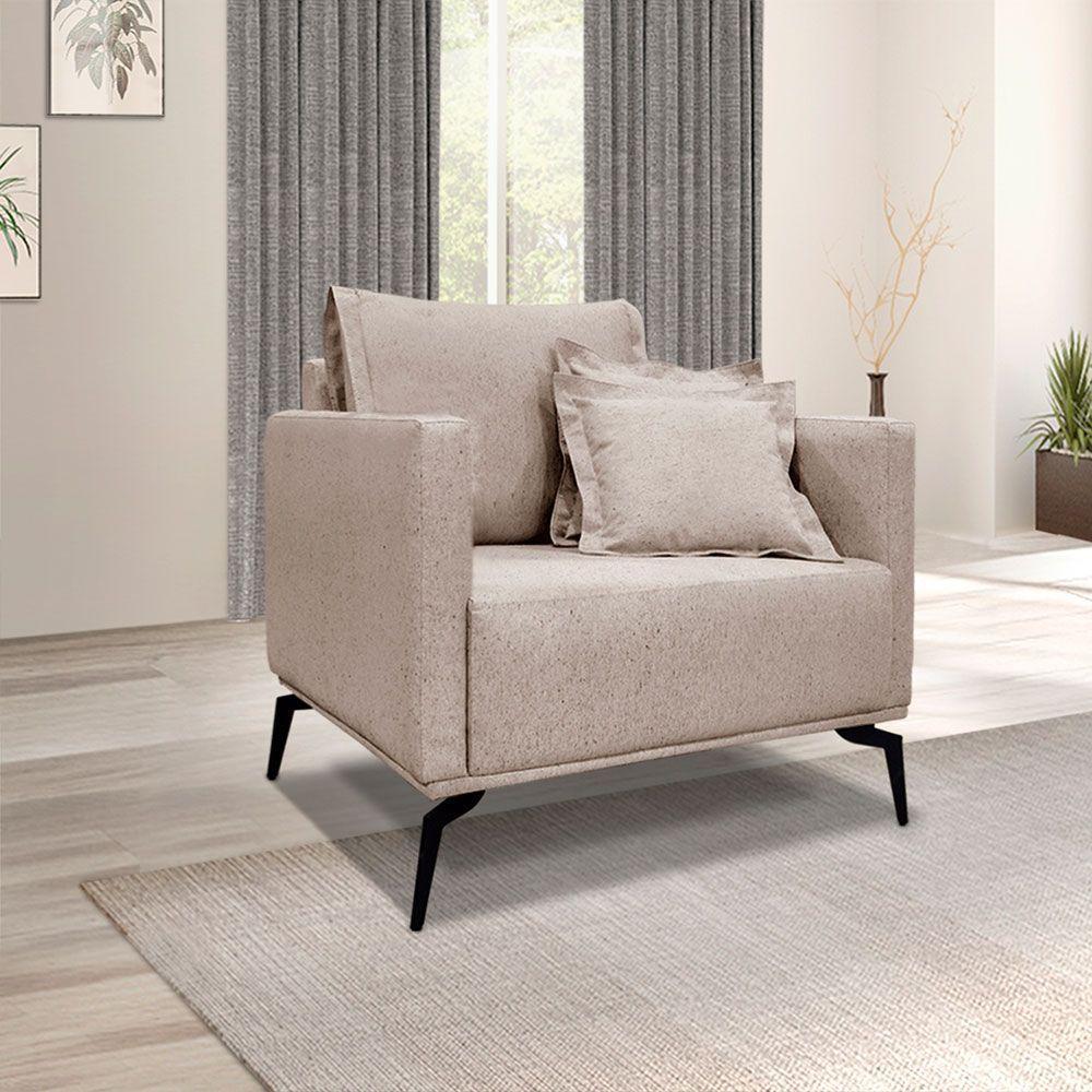 Kit Poltrona E Sofá 2 Lugares 1,60m Areia Pés Metálicos - 9