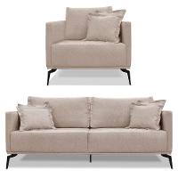 Kit Poltrona E Sofá 2 Lugares 1,60m Areia Pés Metálicos - 1