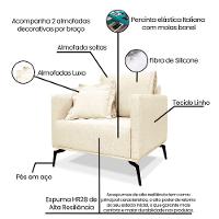 Kit Poltrona E Sofá 2 Lugares 1,60m Pés Metálicos Bege