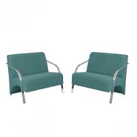Kit 2 Poltronas 2 Lugares Braço Alumínio Suede Turquesa - 1