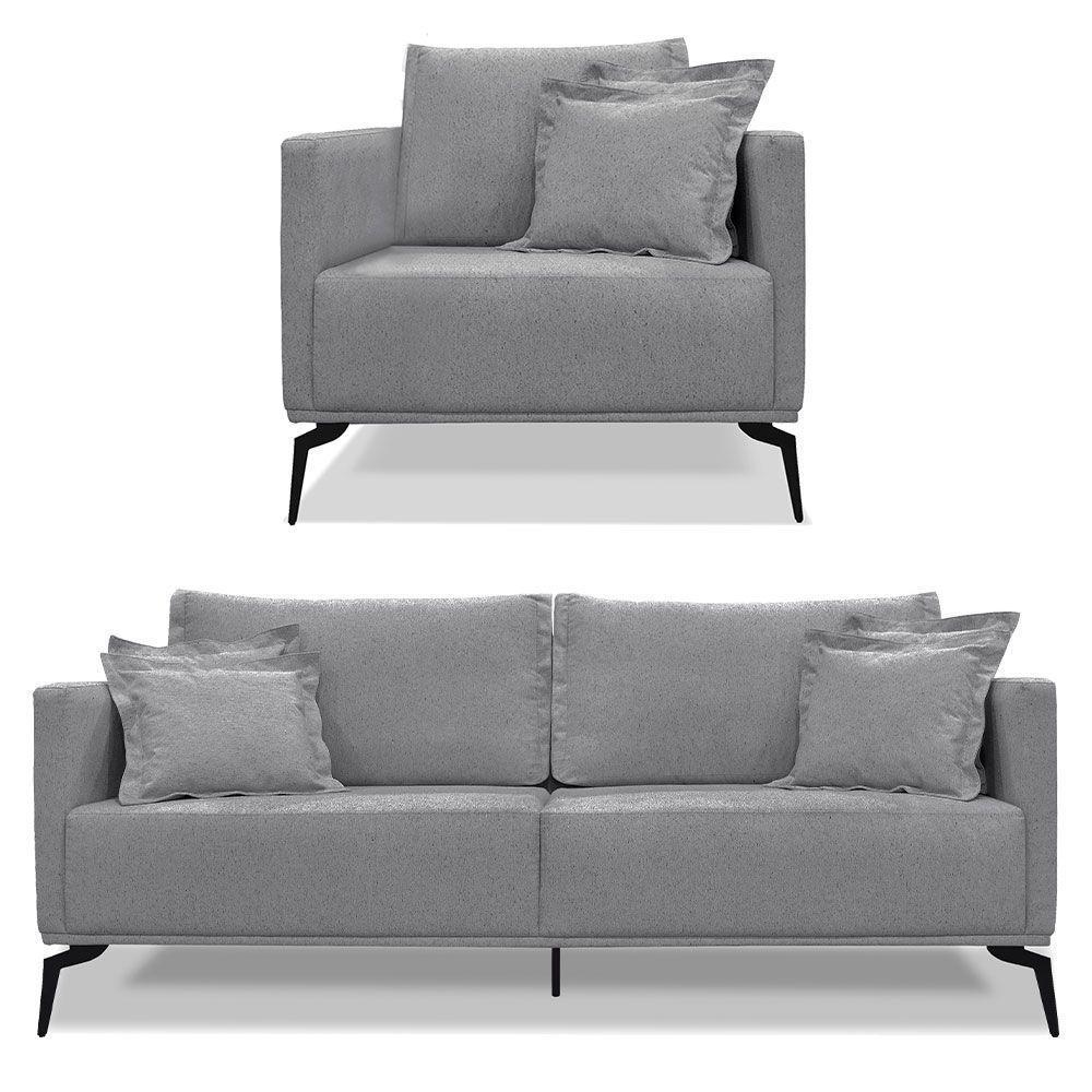 Kit Poltrona E Sofá 2 Lugares 1,60m Grafite Pés Metálicos - 1