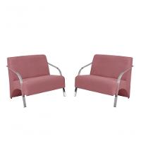 Kit 2 Poltronas 2 Lugares Braço Alumínio Suede Rosa - 1