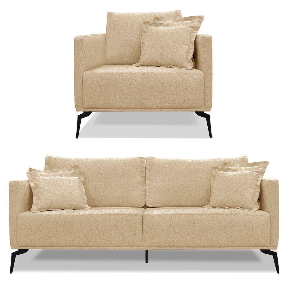 Kit Poltrona E Sofá 2 Lugares 1,60m Dourado Pés Metálicos - 1