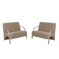 Kit 2 Poltronas 2 Lugares Braço Alumínio Suede Cappuccino - 1