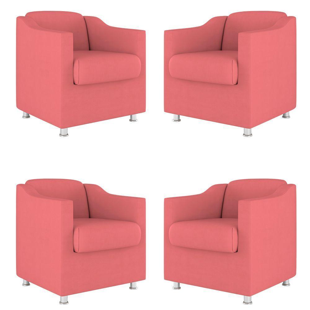 Kit 04 Poltronas Tilla Consultório Dentista Recepção Sala Cor:Rosa - 1