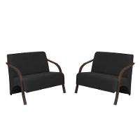 Kit 2 Poltronas 2 Lugares Suede Braço Madeira Preto - 1