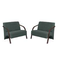 Kit 2 Poltronas 2 Lugares Suede Braço Madeira Turquesa - 1