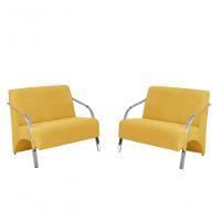 Kit 2 Poltronas 2 Lugares Braço Alumínio Suede Amarelo - 1